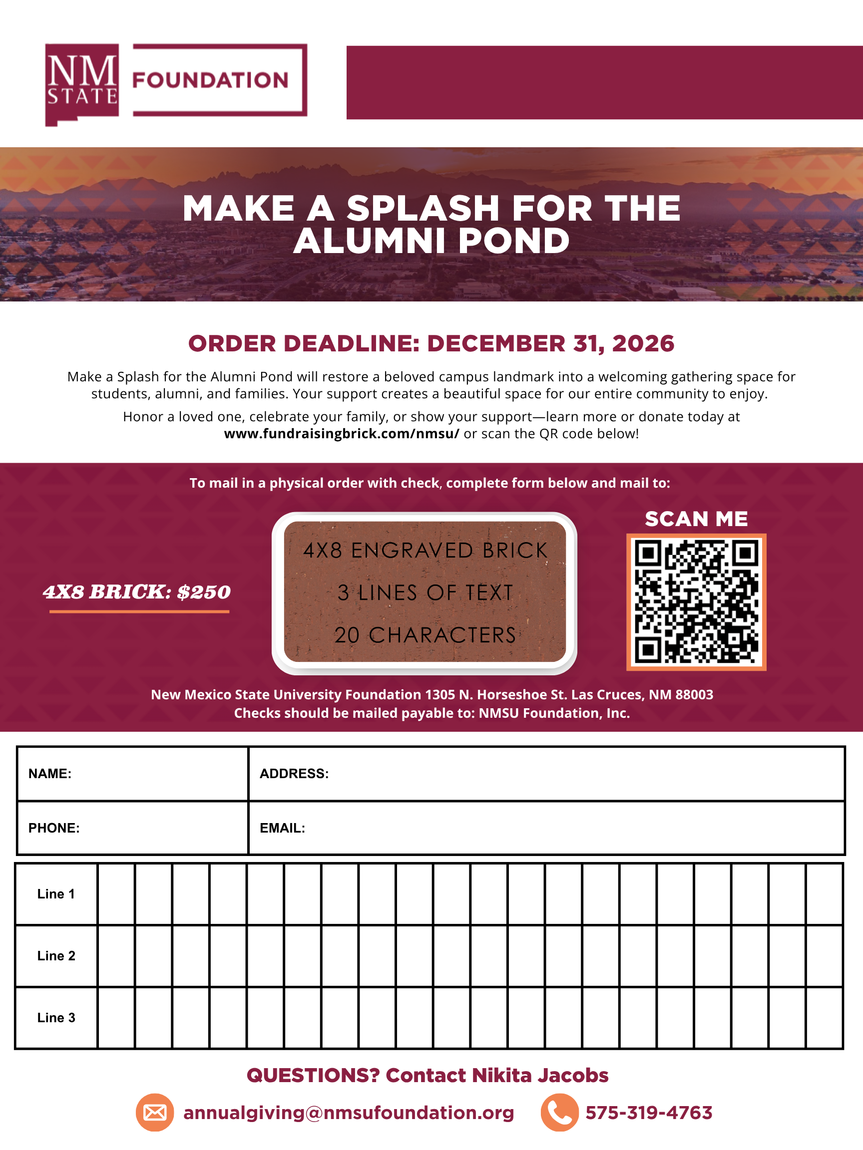 engraved brick campaign order form flyer