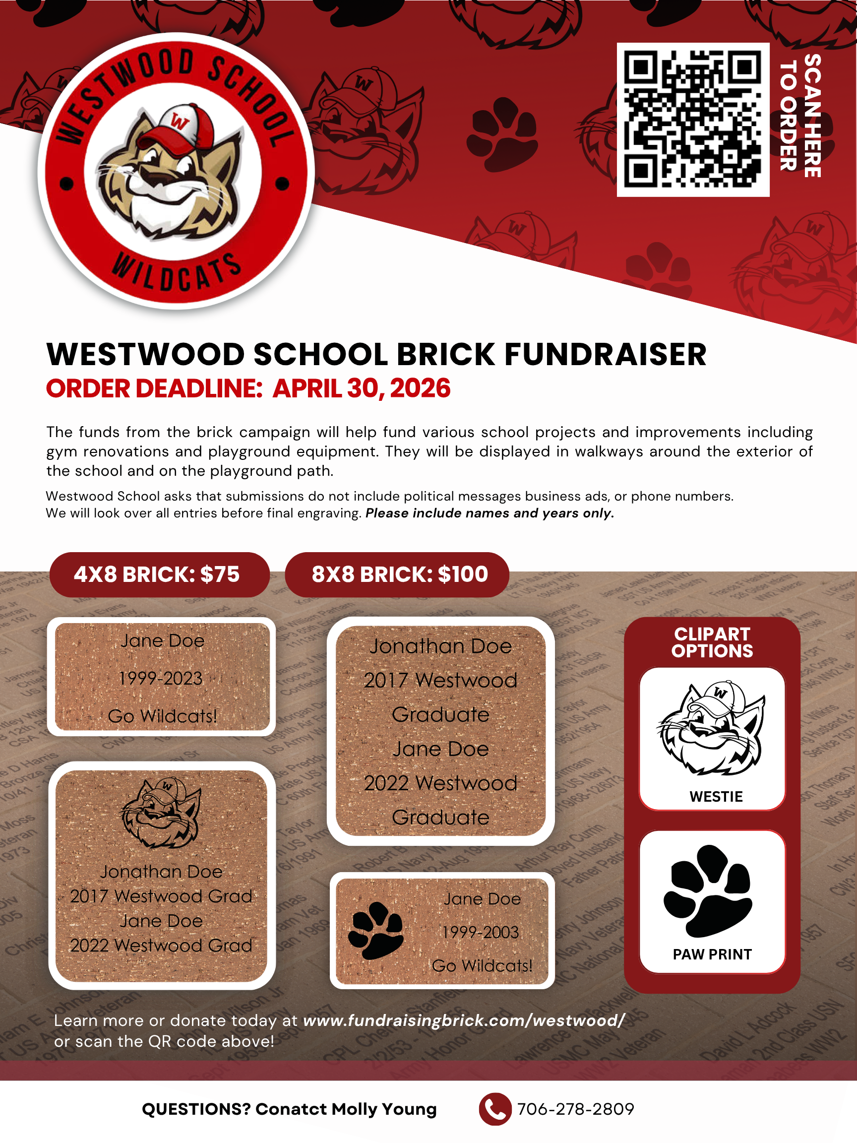 engraved brick fundraising flyer and order form